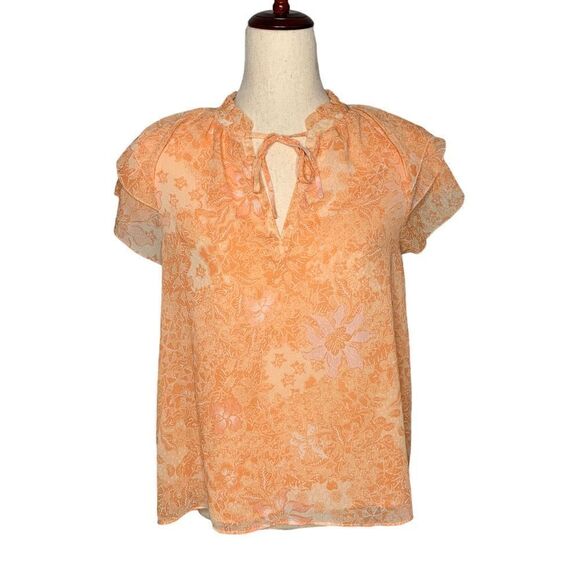House of Harlow Orange Floral Flutter Sleeve Top | Size S - Picture 1 of 5
